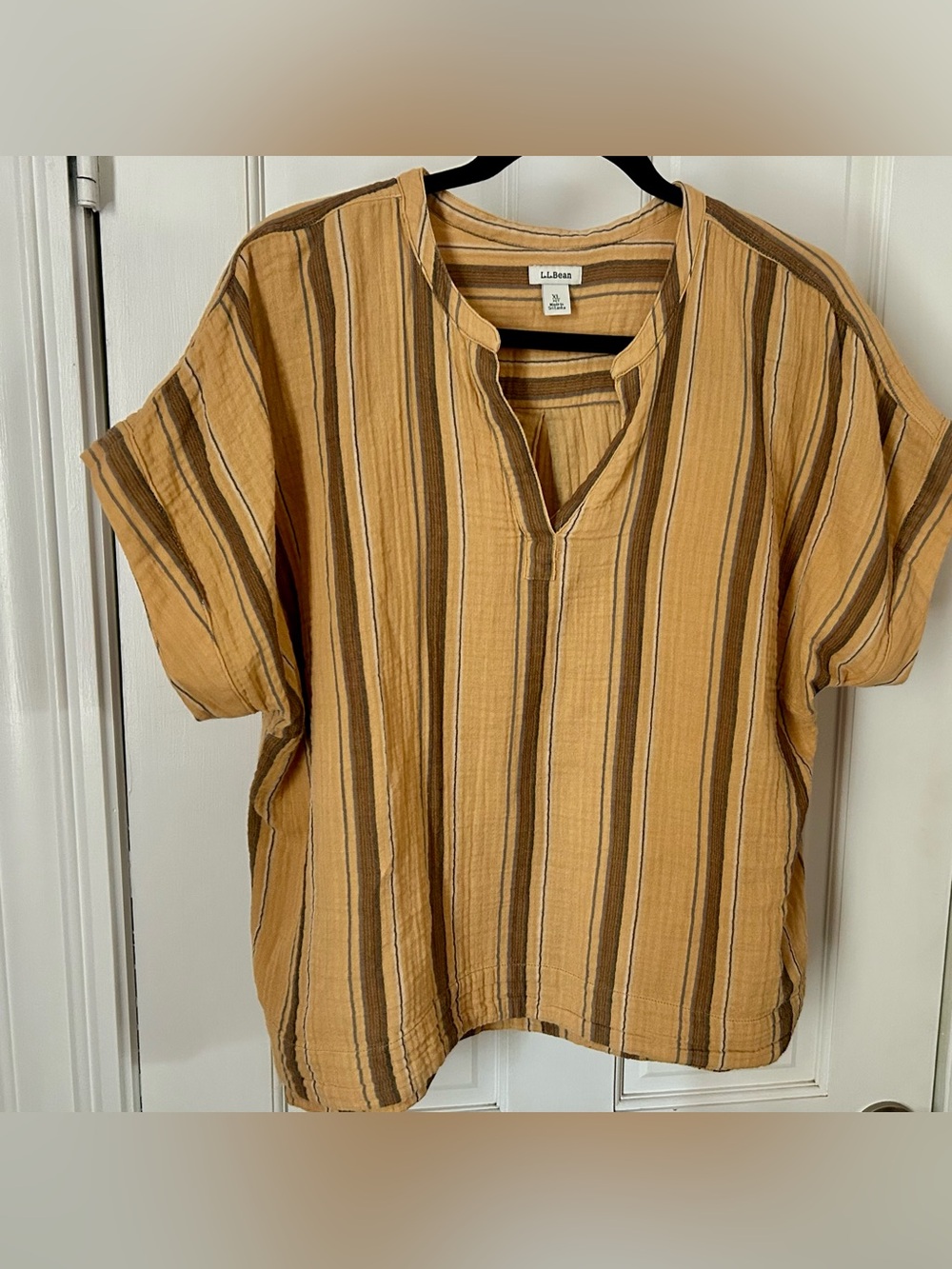 Lightweight timeless L.L.Bean Striped gold yellow gauzy top, women xl